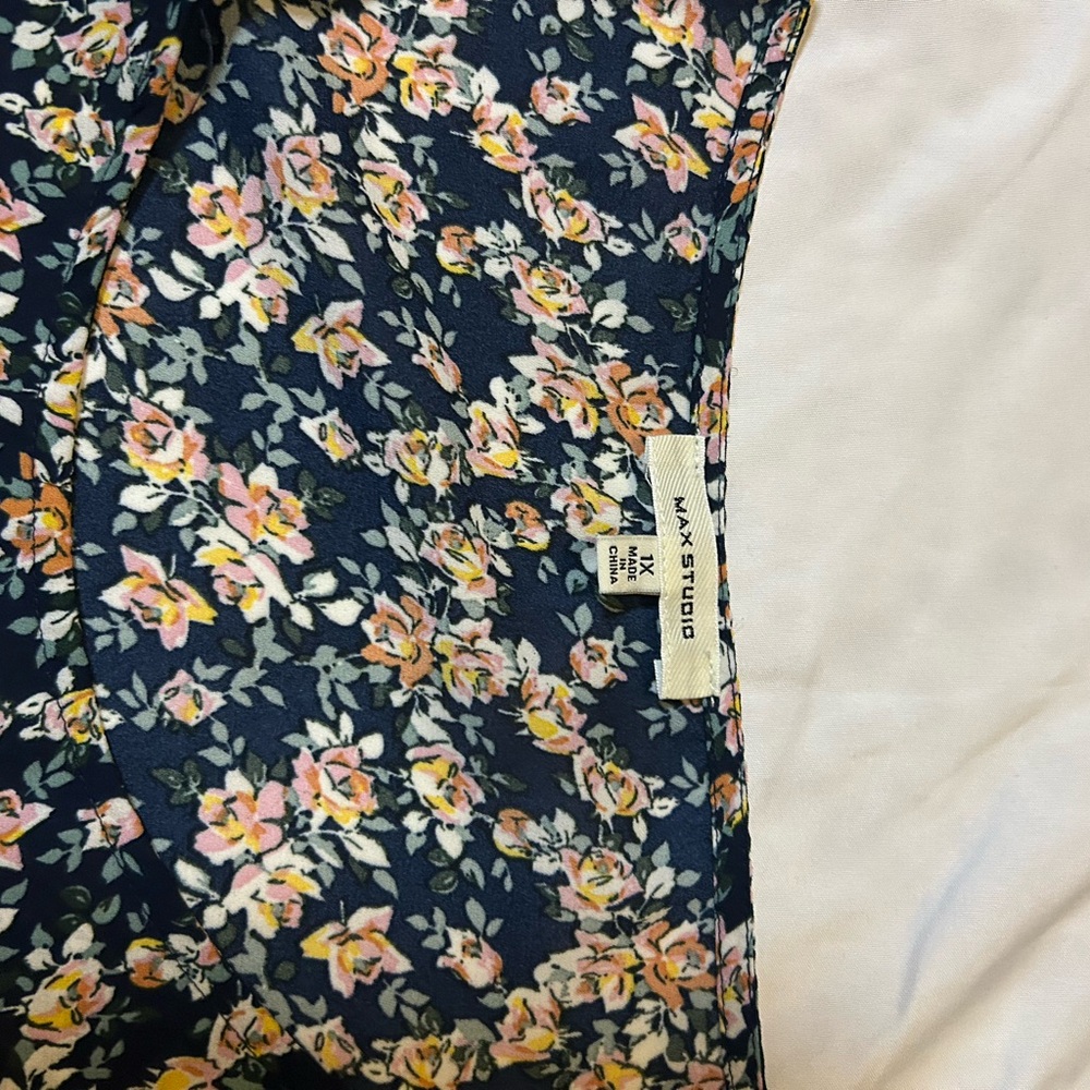 Max Studio Floral Print Ruffle Sleeve Tie Waist Dress Navy Pink Size 1X. NWOT - Picture 10 of 14